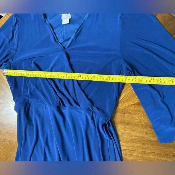 Chicos Faux Wrap Dress Navy V Neck Kimono Sleeves Midi A Line Work Size 2 US Lg - Picture 8 of 10